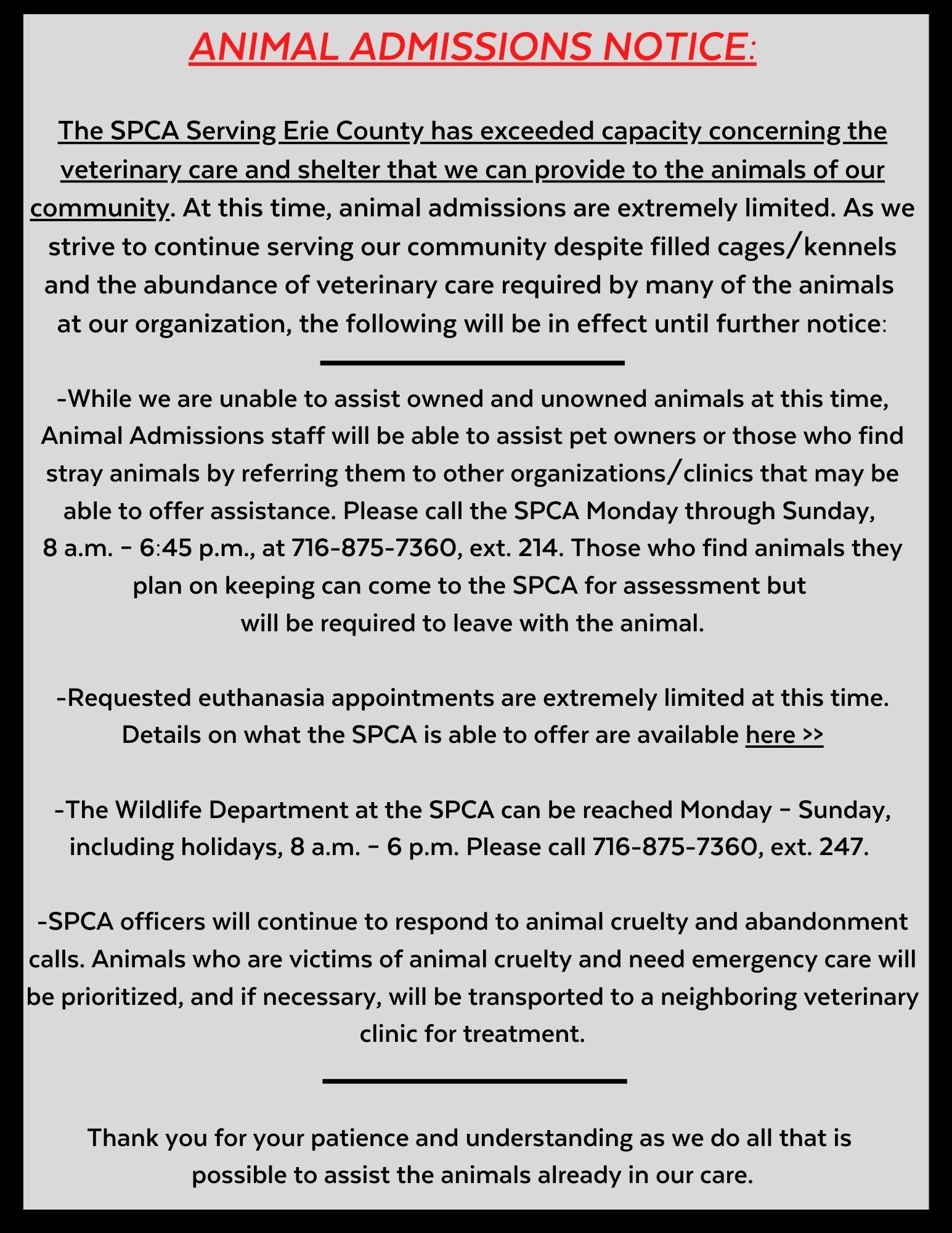 Animal Admissions - Dog, Cat, Pet Adoption, Animal Shelter in Buffalo